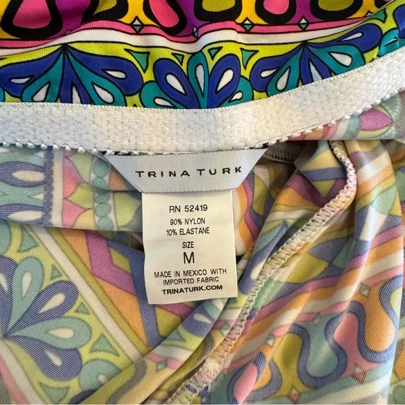 Trina Turk Peruvian Stripe Swimsuit Romper Cover Up Multicolor Halter Top Size M - Picture 7 of 14